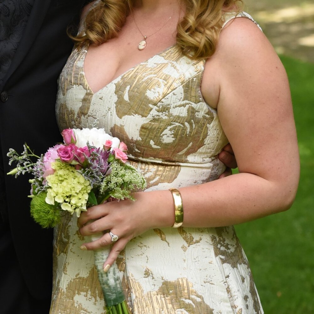 Aidan Mattox Cream Gold V-Neck A-Line Dress - Picture 4 of 4